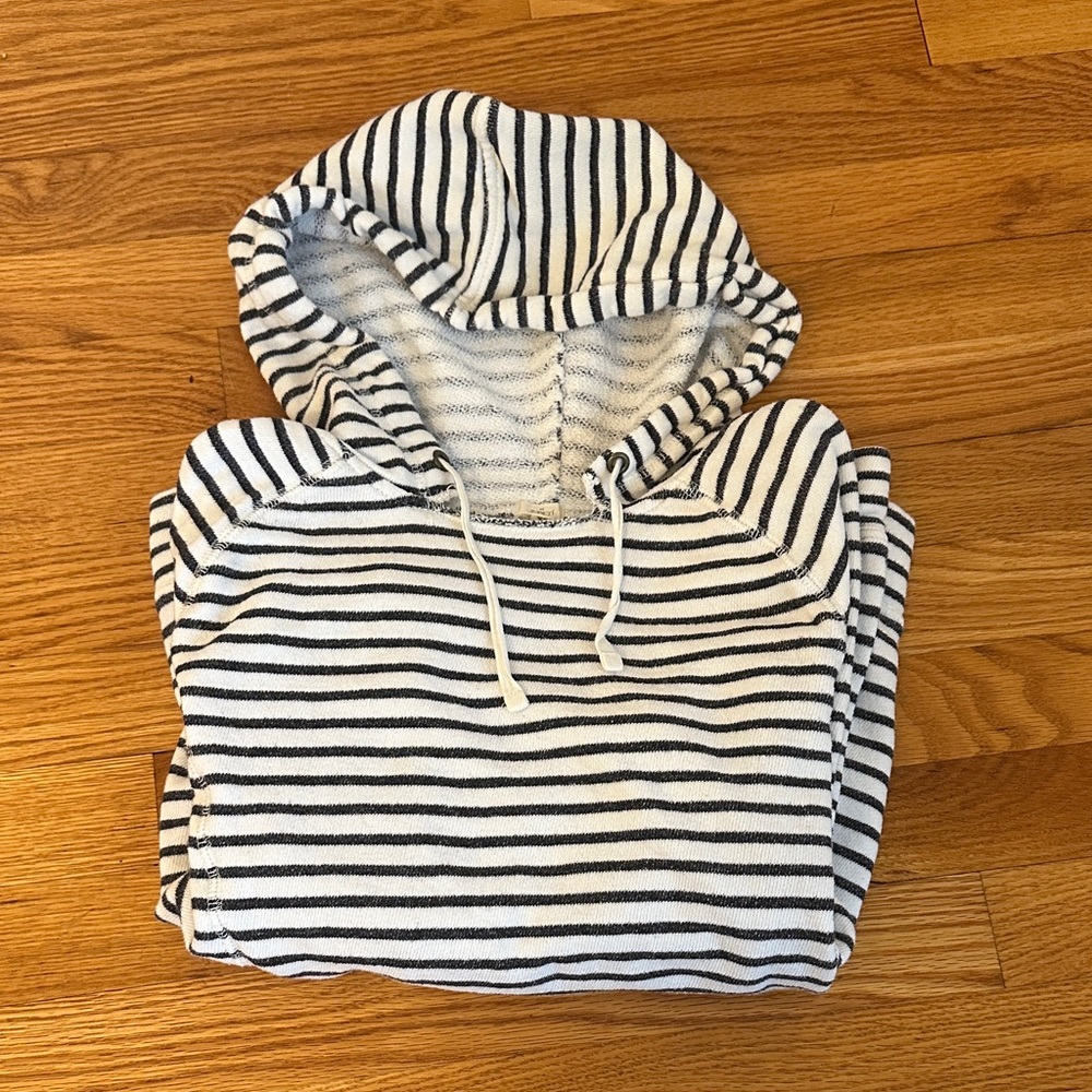 JCrew Factory Striped Hooded Pullover Sweatshirt - Navy & White (XS)